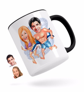 BK Gift Kişiye Özel Sevgililer Karikatürlü Siyah Kupa Bardak-8
