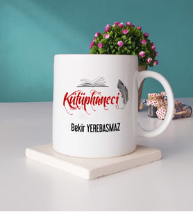 Kütüphaneci Kupa Bardak ve Taş Bardak Altlığı Seti