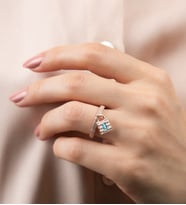 Kilit detaylı rose gold gümüş yüzük (Mavi)