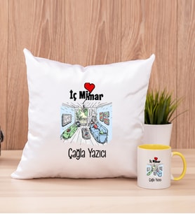İç Mimar Kare Yastık ve Sarı Kupa Bardak