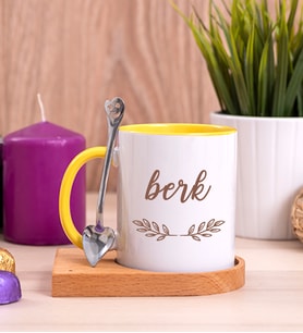Erkeklere Hediye Ahşap Altlıklı Sarı Kupa Bardak