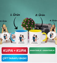 İkili Mavi Sarı Sevgiliye Hediye Bir Ömür Sevgililer Günü Hediyesi Kupa Bardak Anahtarlık Hediye Seti