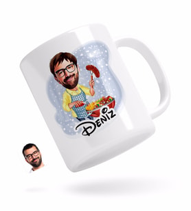 BK Gift Kişiye Özel Erkek Mangalcı Karikatürlü Beyaz Kupa Bardak-1