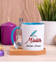 Müdür Ahşap Altlıklı Mavi Kupa Bardak