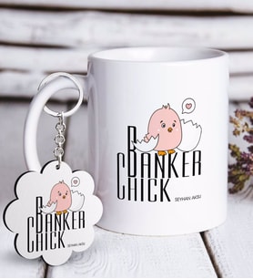 BK Gift Kişiye Özel Mesleki Bankacı Beyaz Kupa ve Anahtarlık Hediye Seti-11 (Model 1)