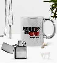 BK Gift Kişiye Özel Adam Gibi Adam Krom Kupa Benzinli Çakmak Kolye Seti (Model 1)