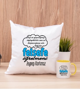 Felsefe Öğretmeni Kare Yastık ve Sarı Kupa Bardak
