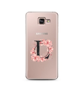 Pembe Çiçekli Harf Tasarım Süper Şeffaf Silikon Telefon Kılıfı Samsung A7 (2016)