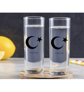 BK Gift Kişiye Özel Renkli Baskılı Ayyıldız Tasarımlı İkili Vodka Bardağı-1 (Beyaz)