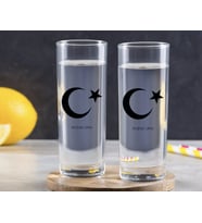 BK Gift Kişiye Özel Renkli Baskılı Ayyıldız Tasarımlı İkili Vodka Bardağı-1 (Beyaz)