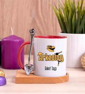 Arkeolog Ahşap Altlıklı Kırmızı Kupa Bardak