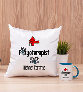 Fizyoterapist Kare Yastık ve Mavi Kupa Bardak