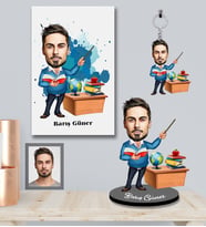 Kişiye Özel Öğretmen Karikatürlü 3 lü Hediye Seti Bay-1