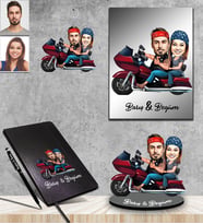 Kişiye Özel Motorcu Sevgili Karikatürlü 5 li Hediye Seti Model 2