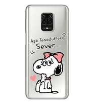 Snoopy Tasarımlı Süper Şeffaf Silikon Telefon Kılıfı Xiomai Redmi Note 9 Pro - N