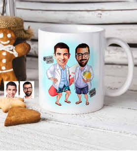 BK Gift Kişiye Özel Sörfçüler Karikatür Beyaz Kupa Bardak