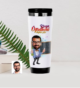 BK Gift Kişiye Özel Bay Kimya Öğretmeni Karikatürlü Çelik Termos Bardak - 1