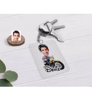 BK Gift Kişiye Özel Erkek Motorcu Karikatürlü Şeffaf Pleksi Anahtarlık (Beyaz)