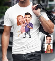 BK Gift Kişiye Özel Sevgililer Karikatür Beyaz Erkek Tişört  3