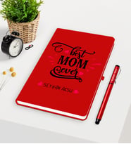 BK Gift Kişiye Özel En İyi Anne Kırmızı Defter Kalem Seti - 4