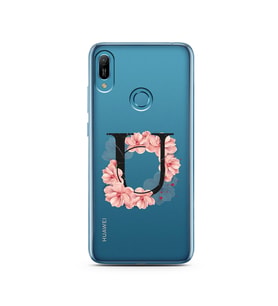 Pembe Çiçekli Harf Tasarım Süper Şeffaf Silikon Telefon Kılıfı Huawei Honor 7C- 