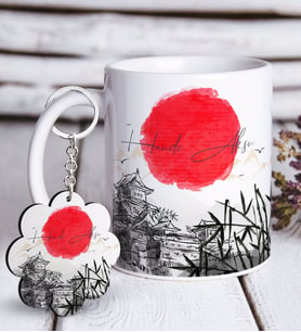 BK Gift Kişiye Özel Japonya Beyaz Kupa ve Anahtarlık Hediye Seti (Model 1)