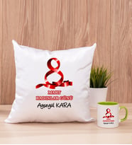 Kadınlar Günü Hediyesi  Kare Yastık ve Yeşil Kupa Bardak