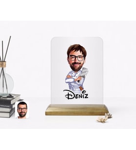 BK Gift Kişiye Özel Erkek Kasap Karikatürlü Ahşap Standlı Çerçeve (Beyaz)