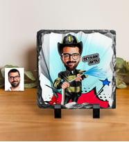 BK Gift Kişiye Özel Bay İtfaiyeci Karikatürlü Dekoratif Doğal Taş