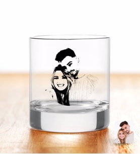 BK Gift Kişiye Özel Renkli Baskılı Sevgililer Silüet Viski Bardağı-1 (Beyaz)