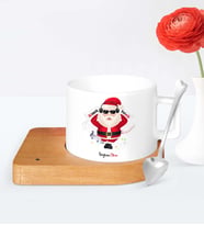 BK Gift Kişiye Özel Noel Baba Ahşap Altlıklı Seramik Fincan  2