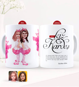 BK Gift Kişiye Özel Karikatürlü Kız Kardeş Beyaz Kupa Bardak-3