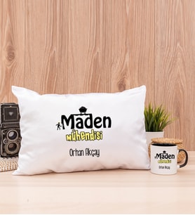 Maden Mühendisi Dikdörtgen Yastık ve Siyah Kupa Bardak