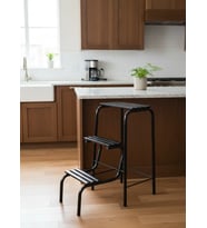 Metal Açılır Katlanır Tabureli Merdiven Sandalye Siyah