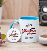 Yönetici Asistanı Mavi Kupa Bardak Ve Anahtarlık Set