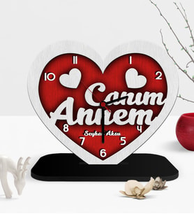 BK Gift Kişiye Özel Dekoratif Canım Annem Kalp Ahşap Masaüstü Saat - 1 (Çok Renkli)