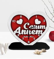 BK Gift Kişiye Özel Dekoratif Canım Annem Kalp Ahşap Masaüstü Saat - 1 (Çok Renkli)