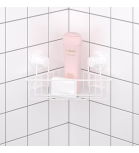 TEKNOTEL DELME VİDA MATKAP YOK! VAKUMLU TEK KATLI BANYO KÖŞE RAFI BEYAZ DM251