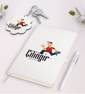 BK Gift Kişiye Özel Çilingir Beyaz Defter Kalem Ve Anahtarlık Hediye Seti (Model 1)