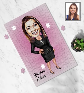 Kişiye Özel İş Kadını Karikatürlü A4 99 Parça Puzzle Bayan-21