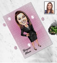 Kişiye Özel İş Kadını Karikatürlü A4 99 Parça Puzzle Bayan-21