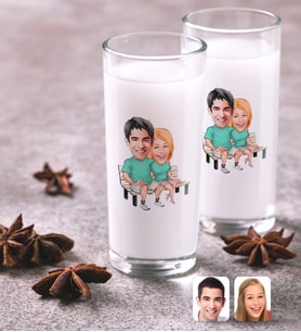 BK Gift Kişiye Özel Renkli Baskılı Sevgililer Karikatürlü İkili Rakı Bardağı Seti-55 (Beyaz)