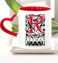 BK Gift Kişiye Özel R Harfi Kırmızı Kalpli Kupa Bardak Model 2