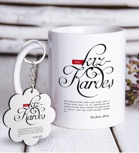 BK Gift Kişiye Özel Mânâ Kız Kardeş Beyaz Kupa ve Anahtarlık Hediye Seti (Model 1)