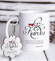 BK Gift Kişiye Özel Mânâ Kız Kardeş Beyaz Kupa ve Anahtarlık Hediye Seti (Model 1)