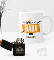 BK Gift Kişiye Özel En Kahraman Baba Benzinli Çakmak ve Kupa Seti-1 (Model 1)