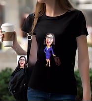 BK Gift Kişiye Özel Hostes Karikatürlü Siyah T-Shirt-2