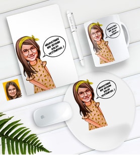 BK Gift Kişiye Özel Kolay Yetişmiyor Karikatürlü Defter Kalem Kupa Mouse Pad Seti-2 (Model 1)