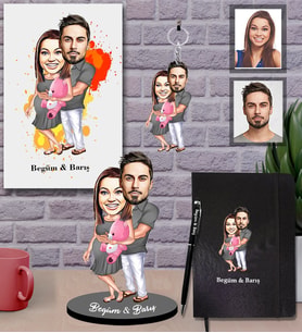 Kişiye Özel Sevgili Karikatürlü 5 li Hediye Seti  Model 16