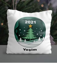 Kişiye Özel Çam Ağacı 2021 Tasarımlı Saten Yastık (Beyaz)